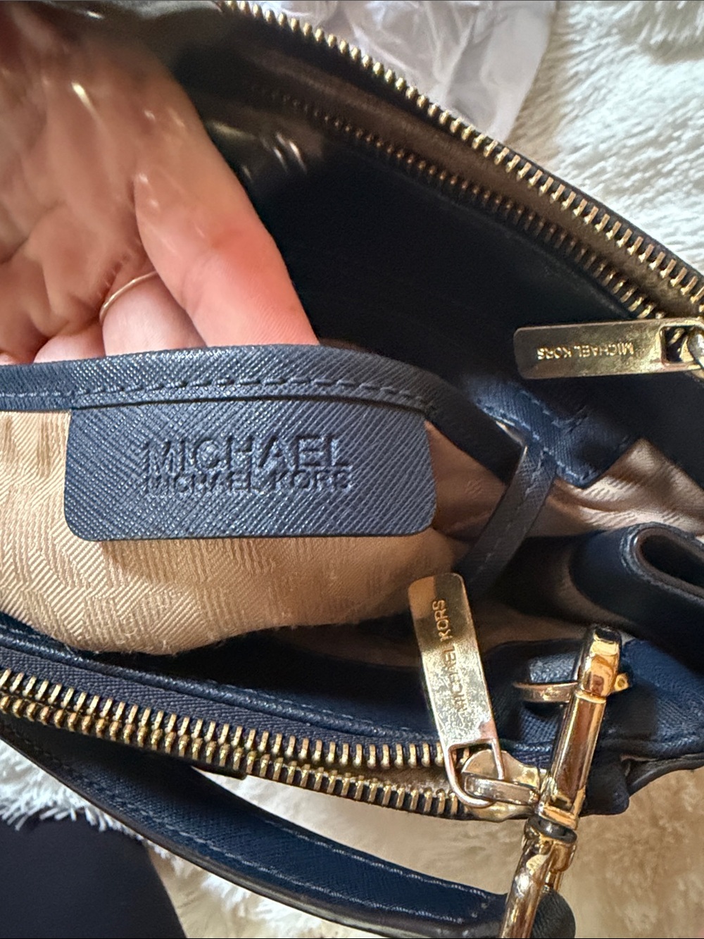 Michael Kors Navy Saffiano Leather Satchel with Gold Hardware - Picture 12 of 17